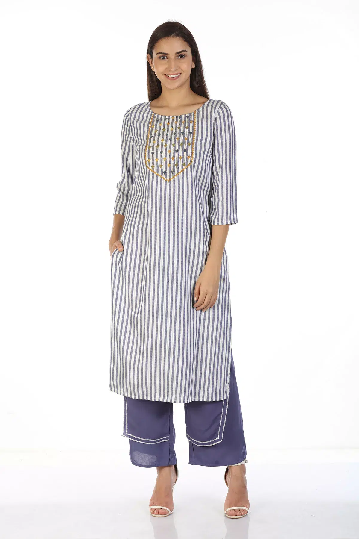 Striped Blue And White Kurti For Women