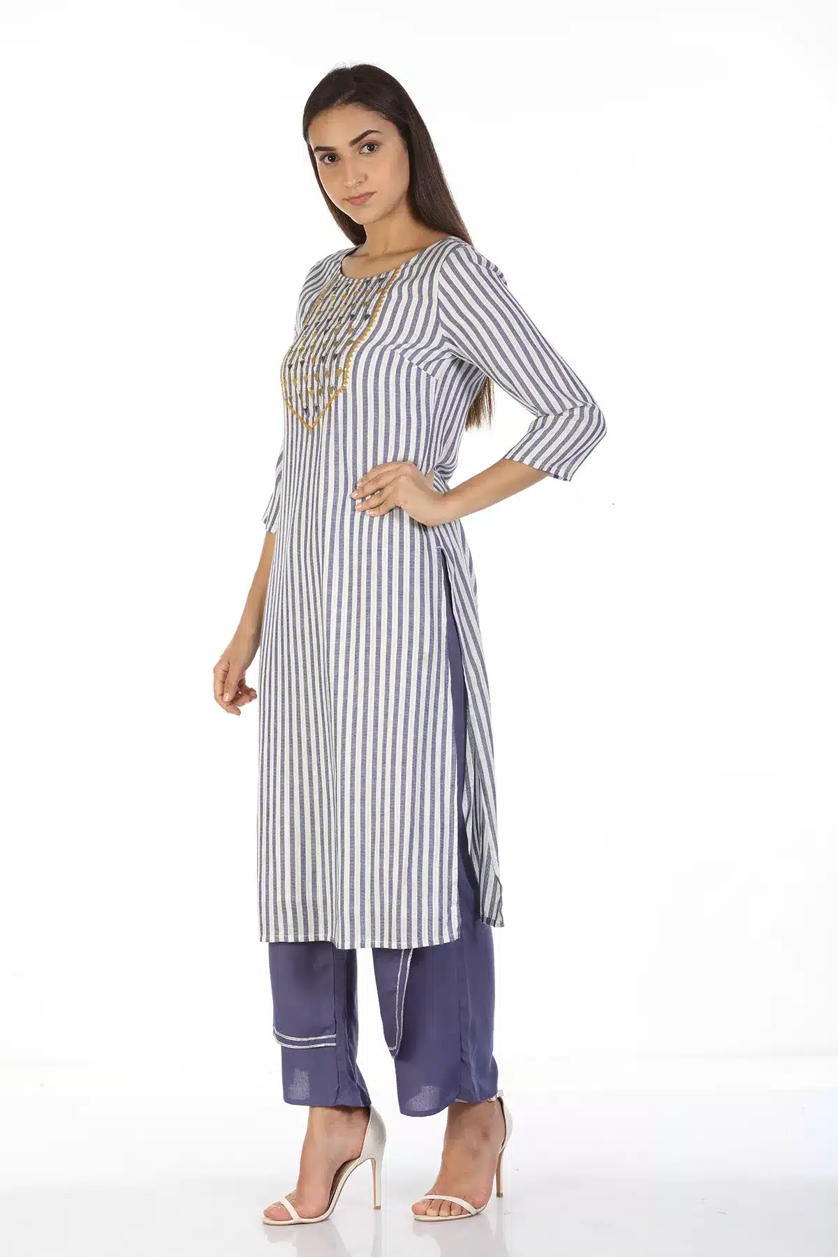 Striped Blue And White Kurti For Women