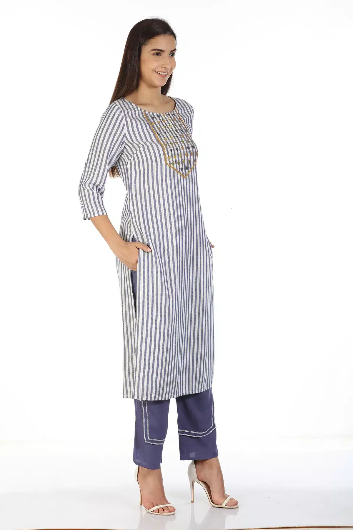 Striped Blue And White Kurti For Women