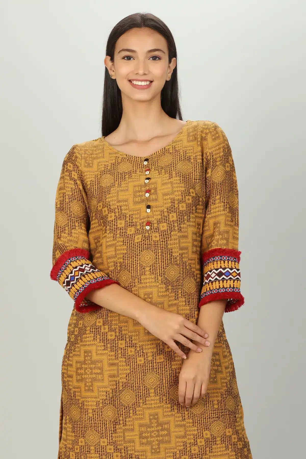 Textured Ladies Kurti Yellow