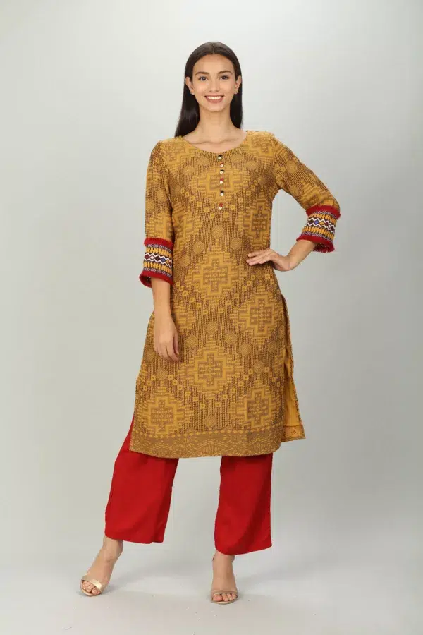 Textured Ladies Kurti Yellow