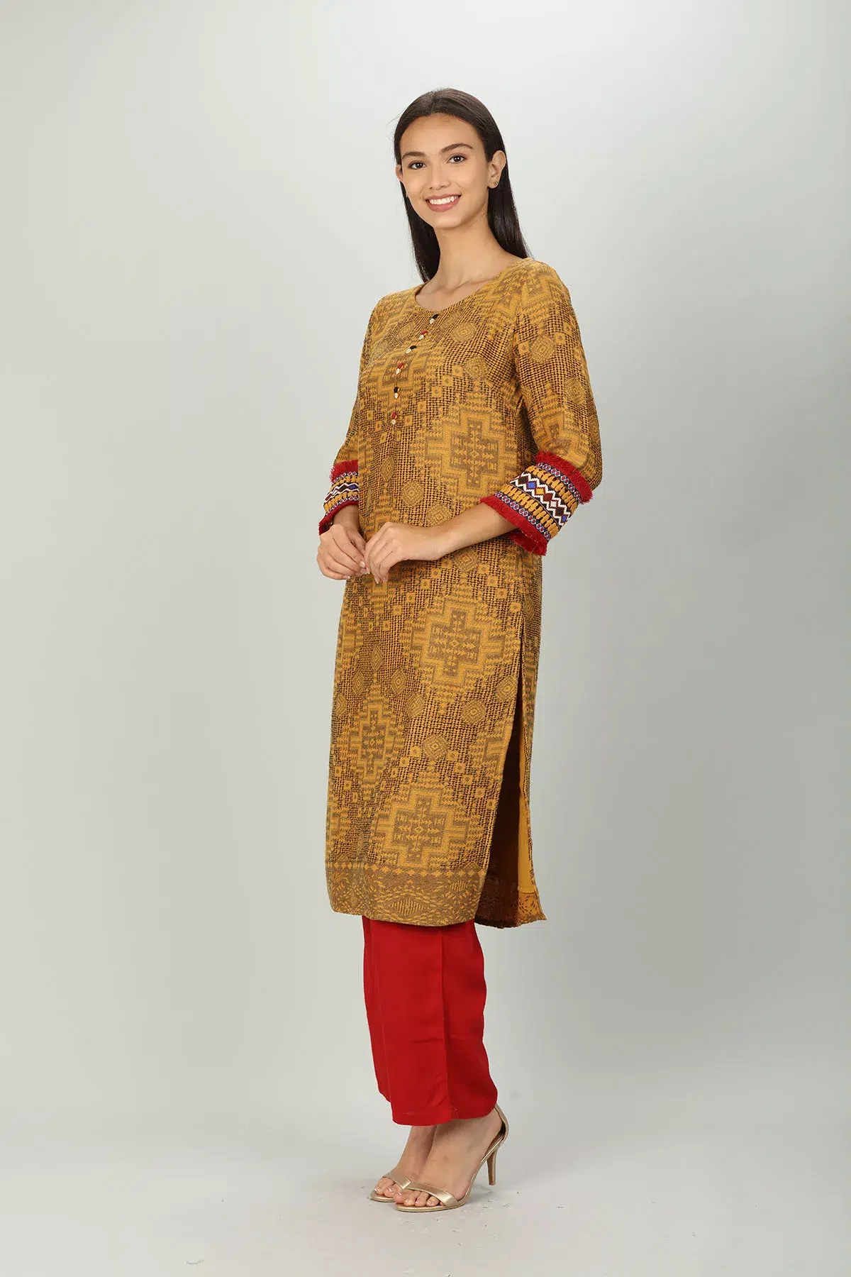 Textured Ladies Kurti Yellow