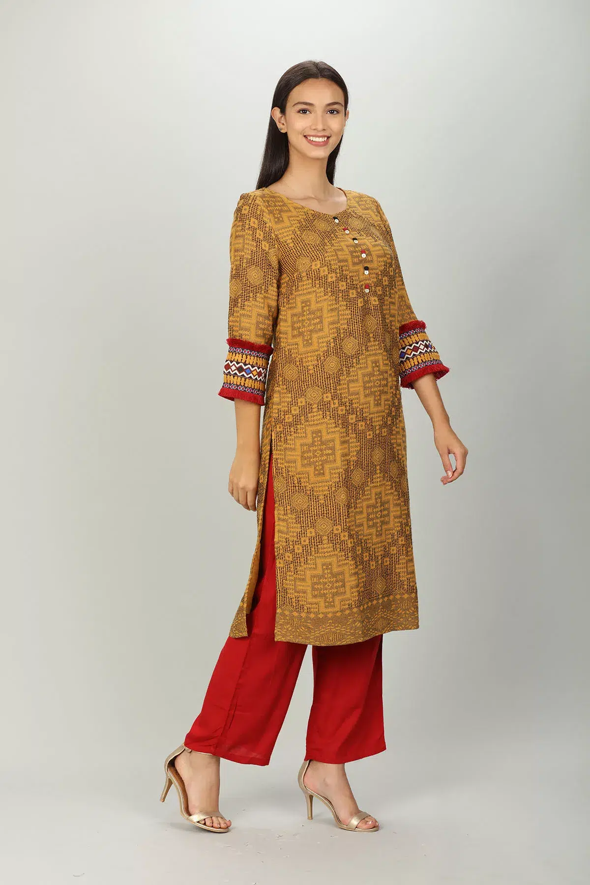 Textured Ladies Kurti Yellow