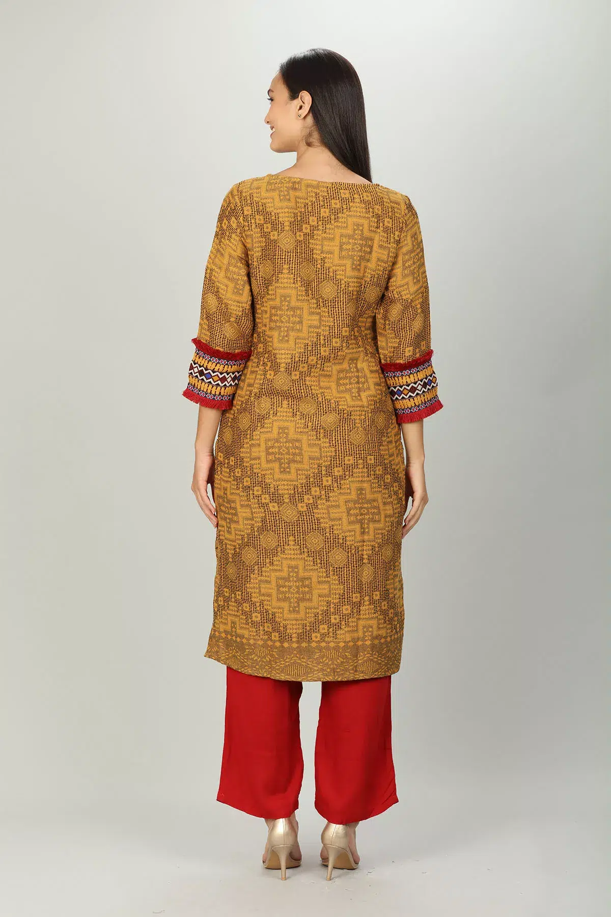 Textured Ladies Kurti Yellow