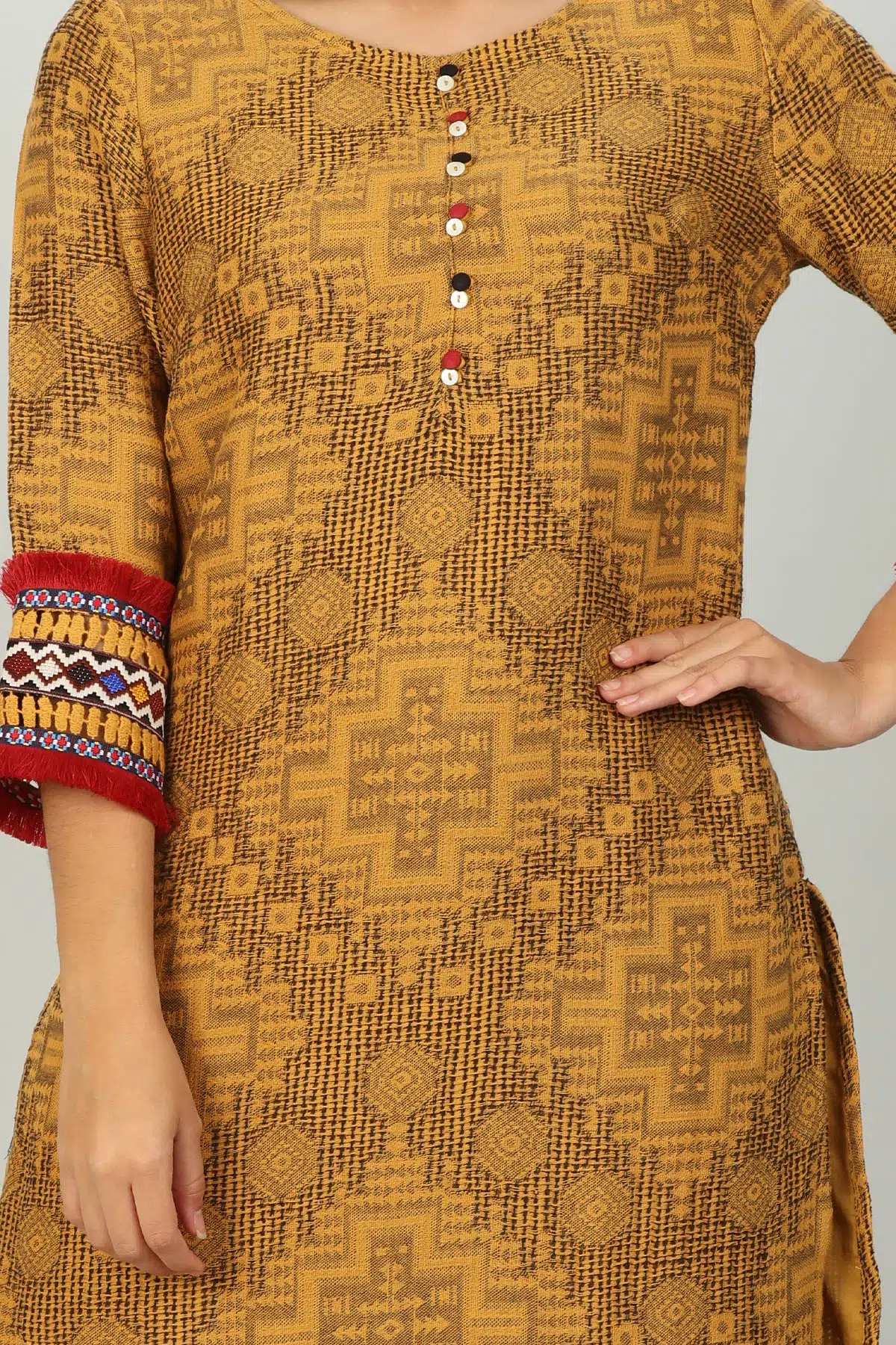 Textured Ladies Kurti Yellow