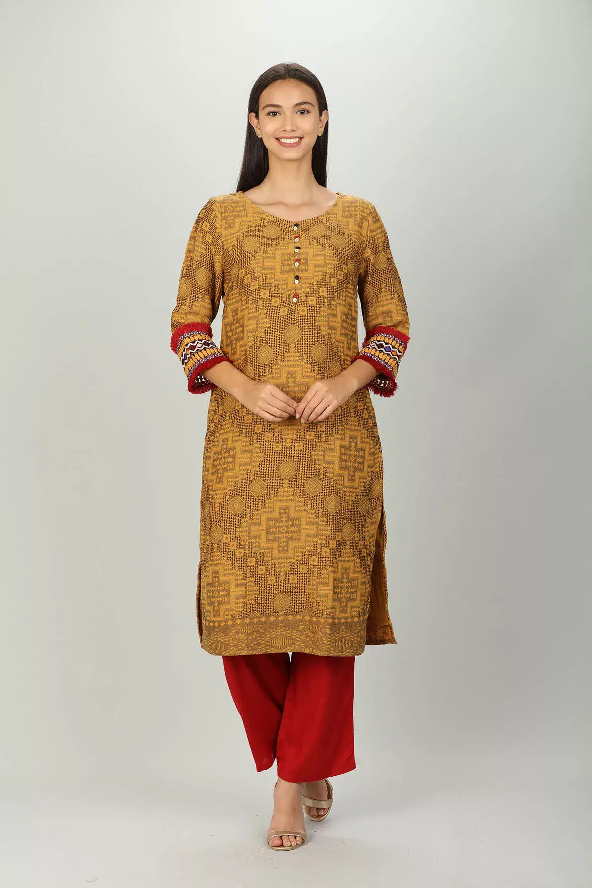 Textured Ladies Kurti Yellow