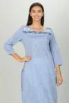 Blue Textured Ladies Embroidered Kurti