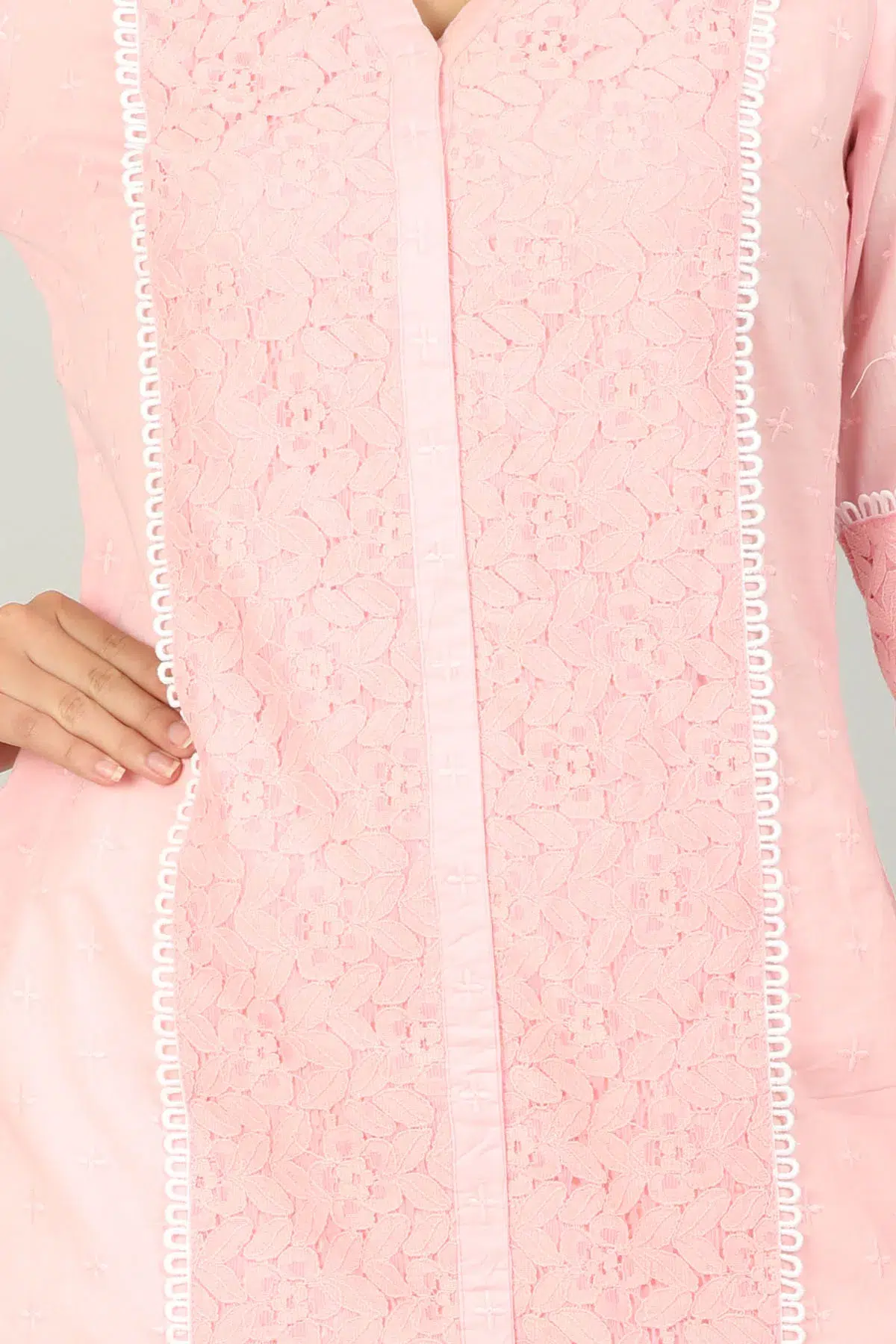 Pink Schiffli Ladies Kurti Cotton