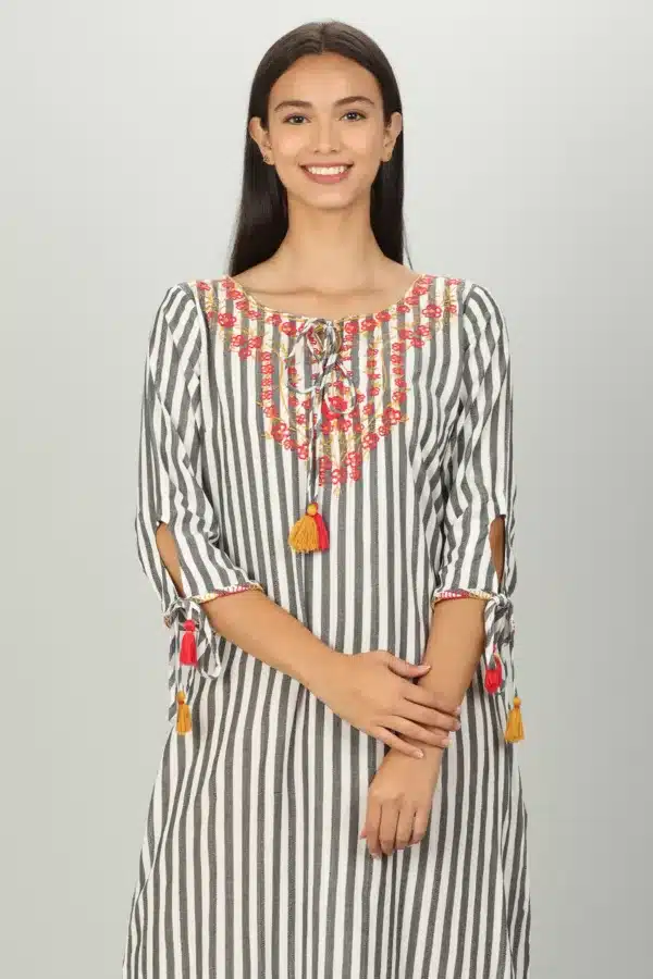 White And Grey Striped Female Kurti