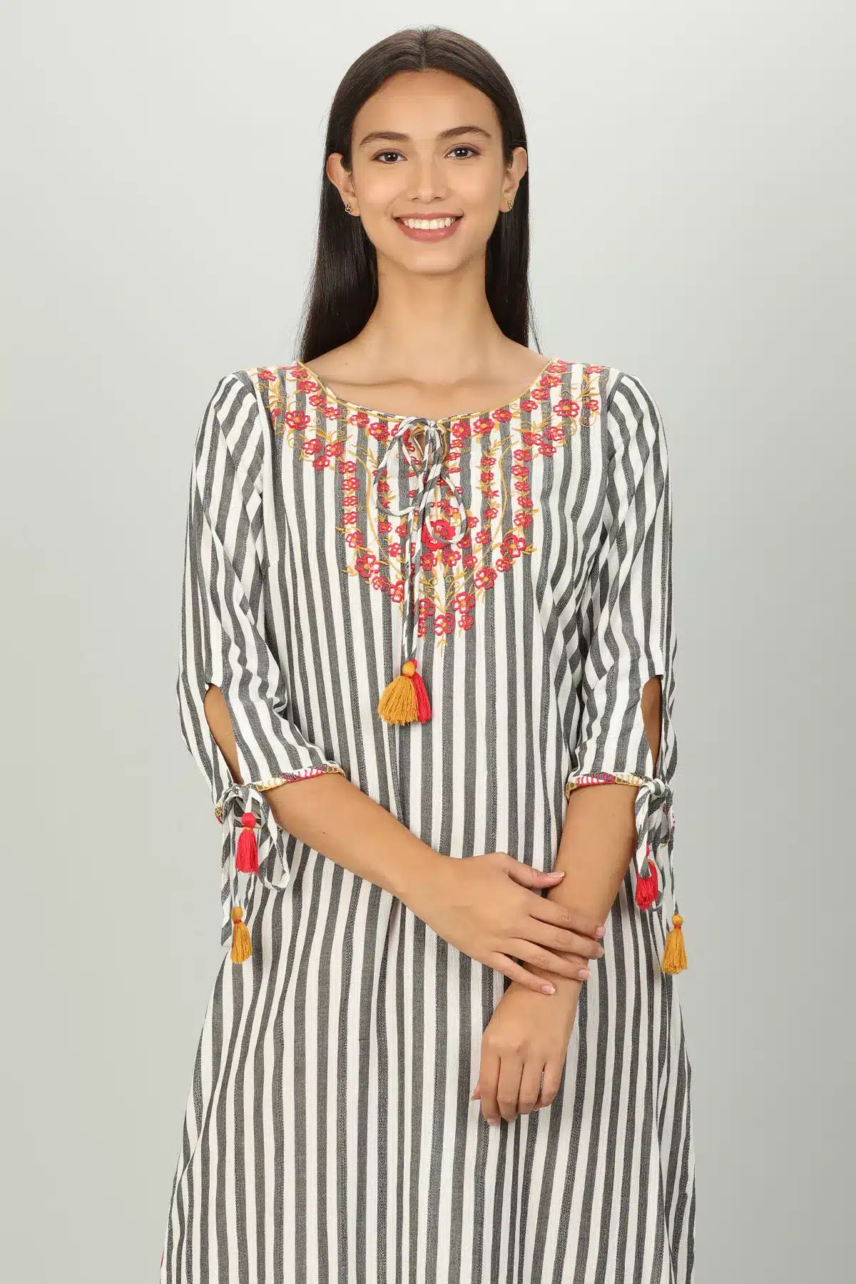 White And Grey Striped Female Kurti