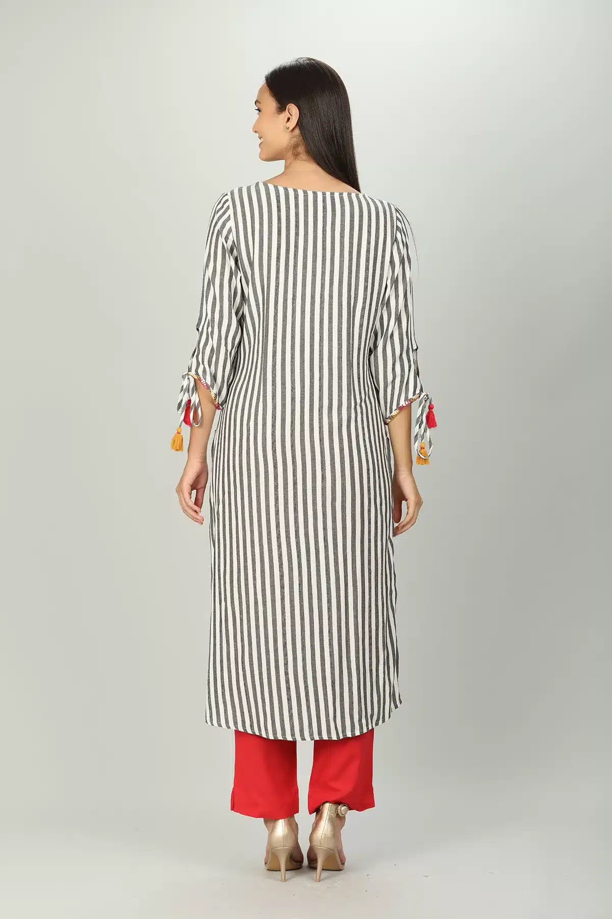 White And Grey Striped Female Kurti