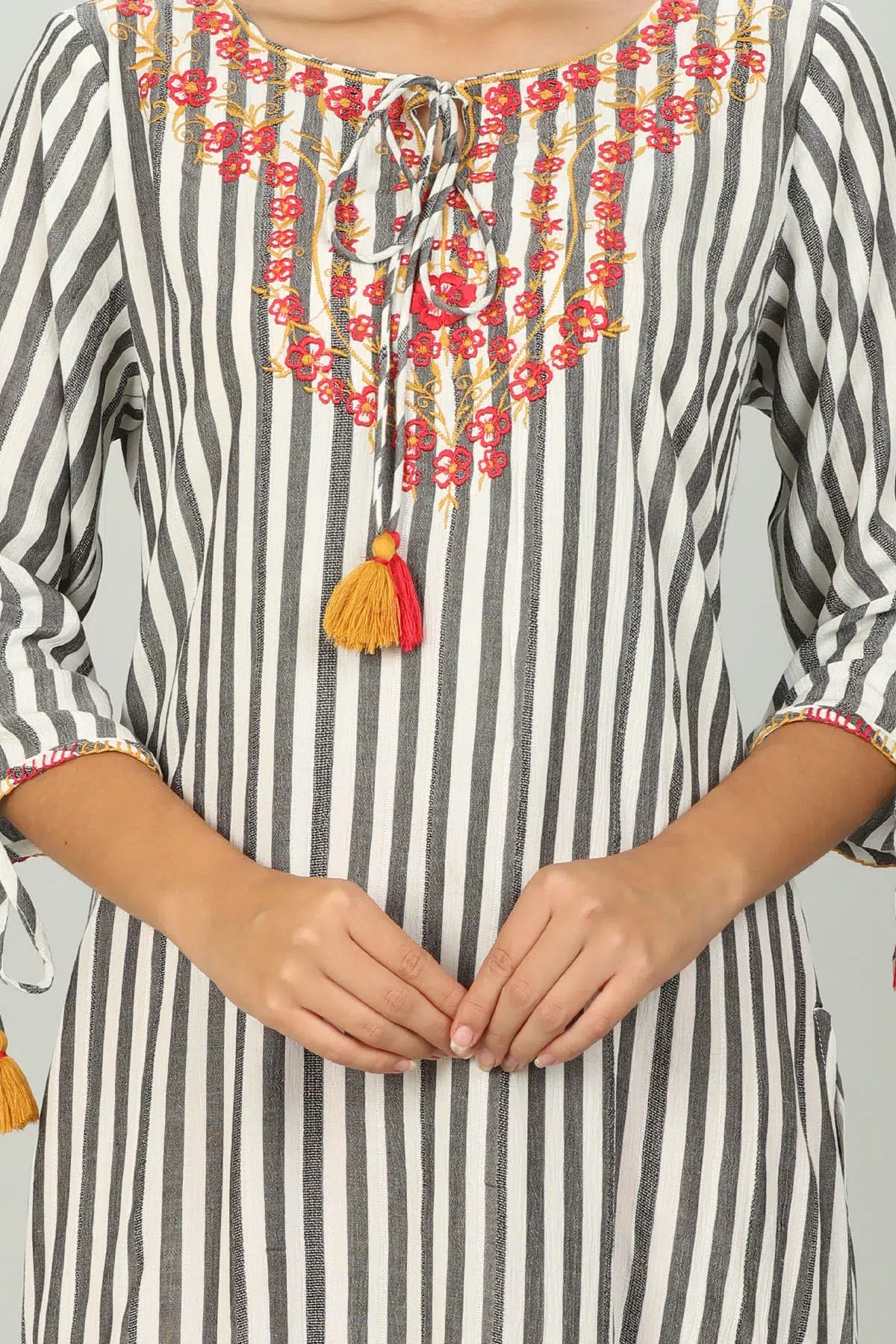 White And Grey Striped Female Kurti