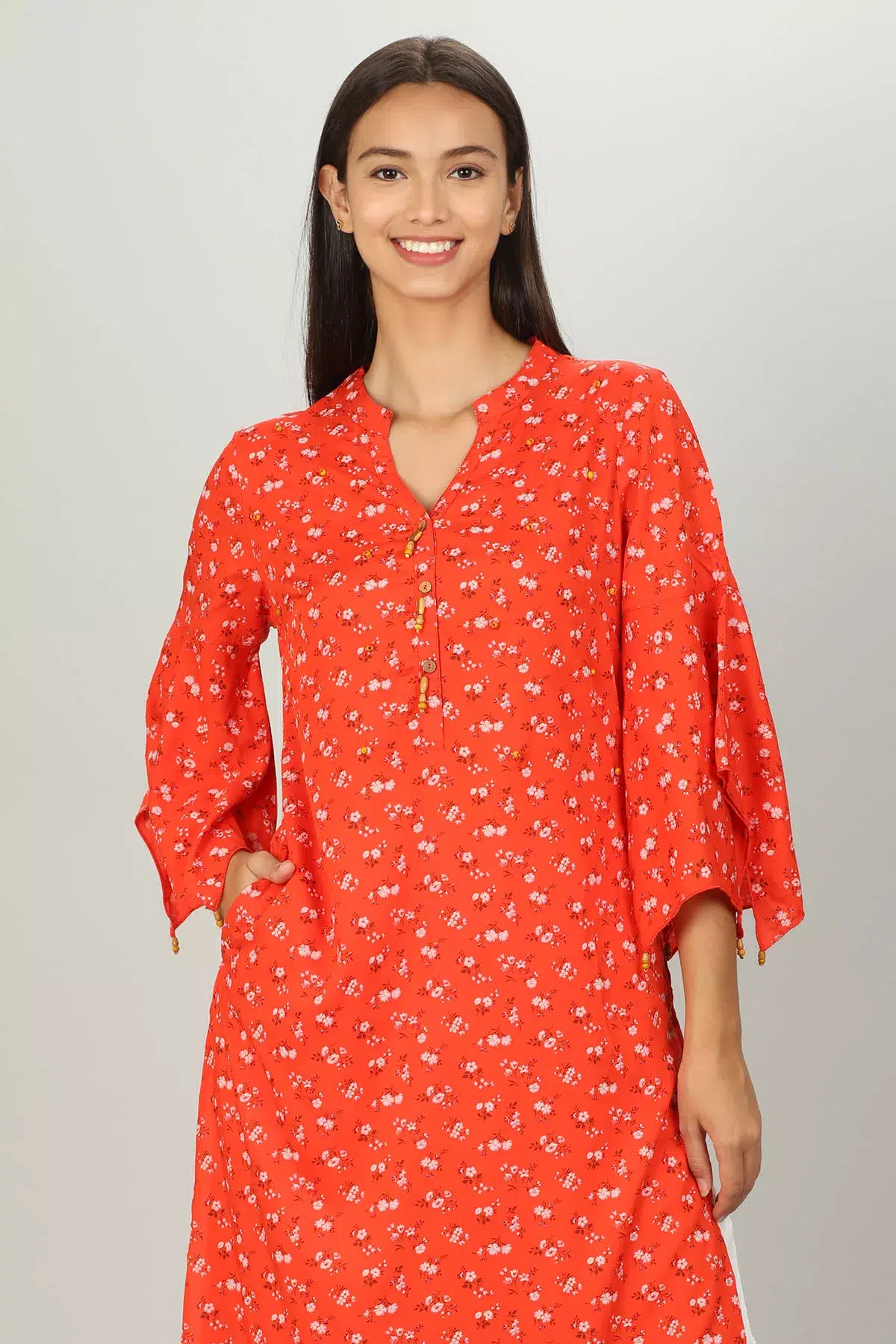 Red Floral Printed Ladies Kurtis Online