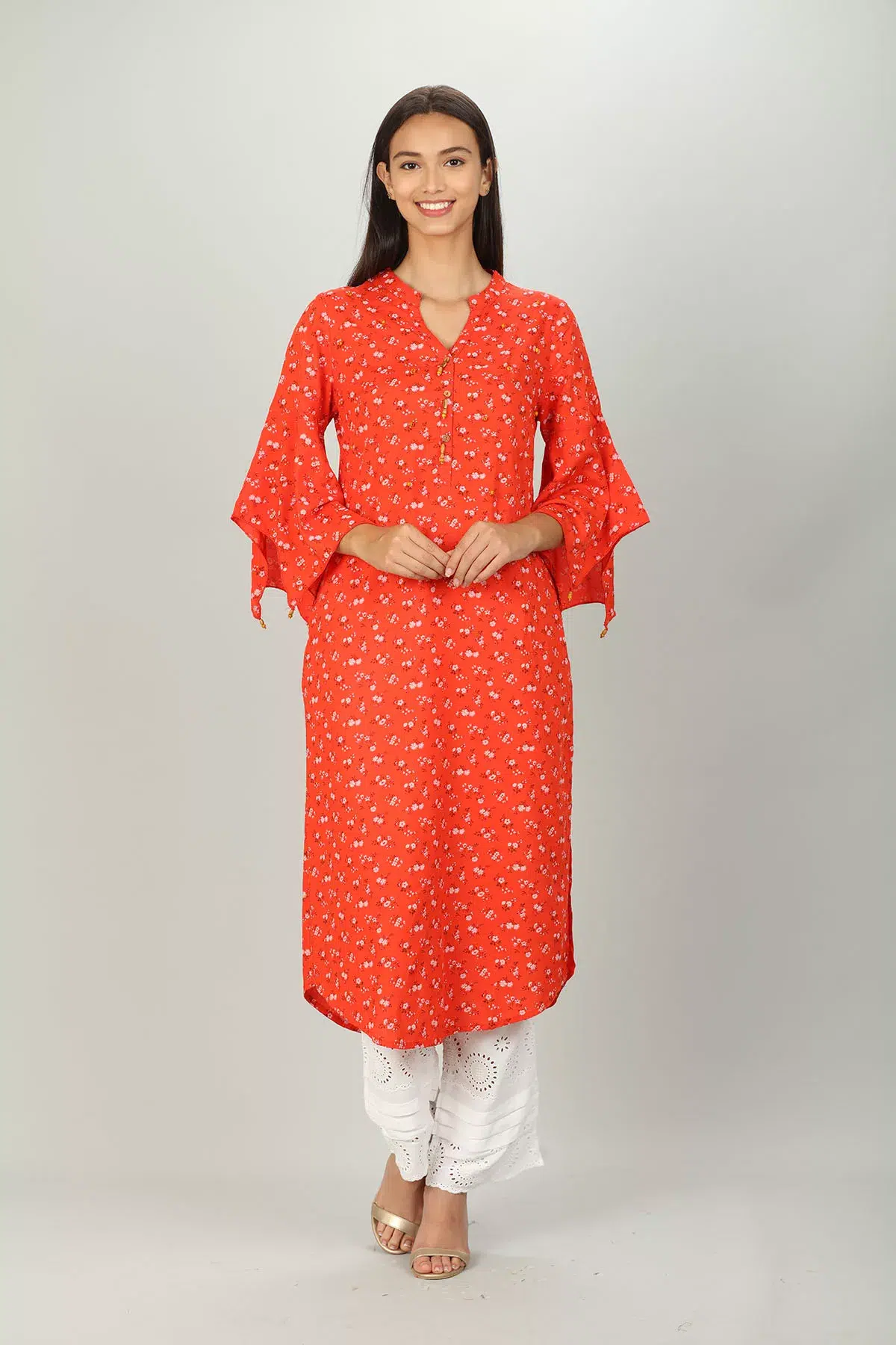 Red Floral Printed Ladies Kurtis Online
