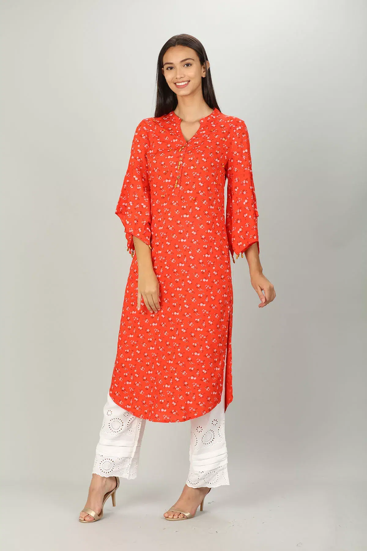 Red Floral Printed Ladies Kurtis Online