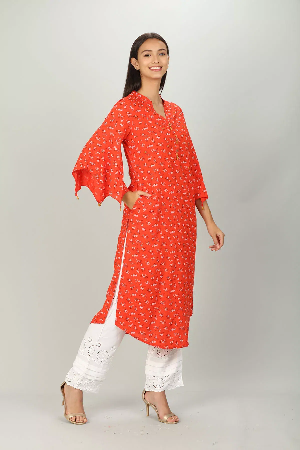 Red Floral Printed Ladies Kurtis Online