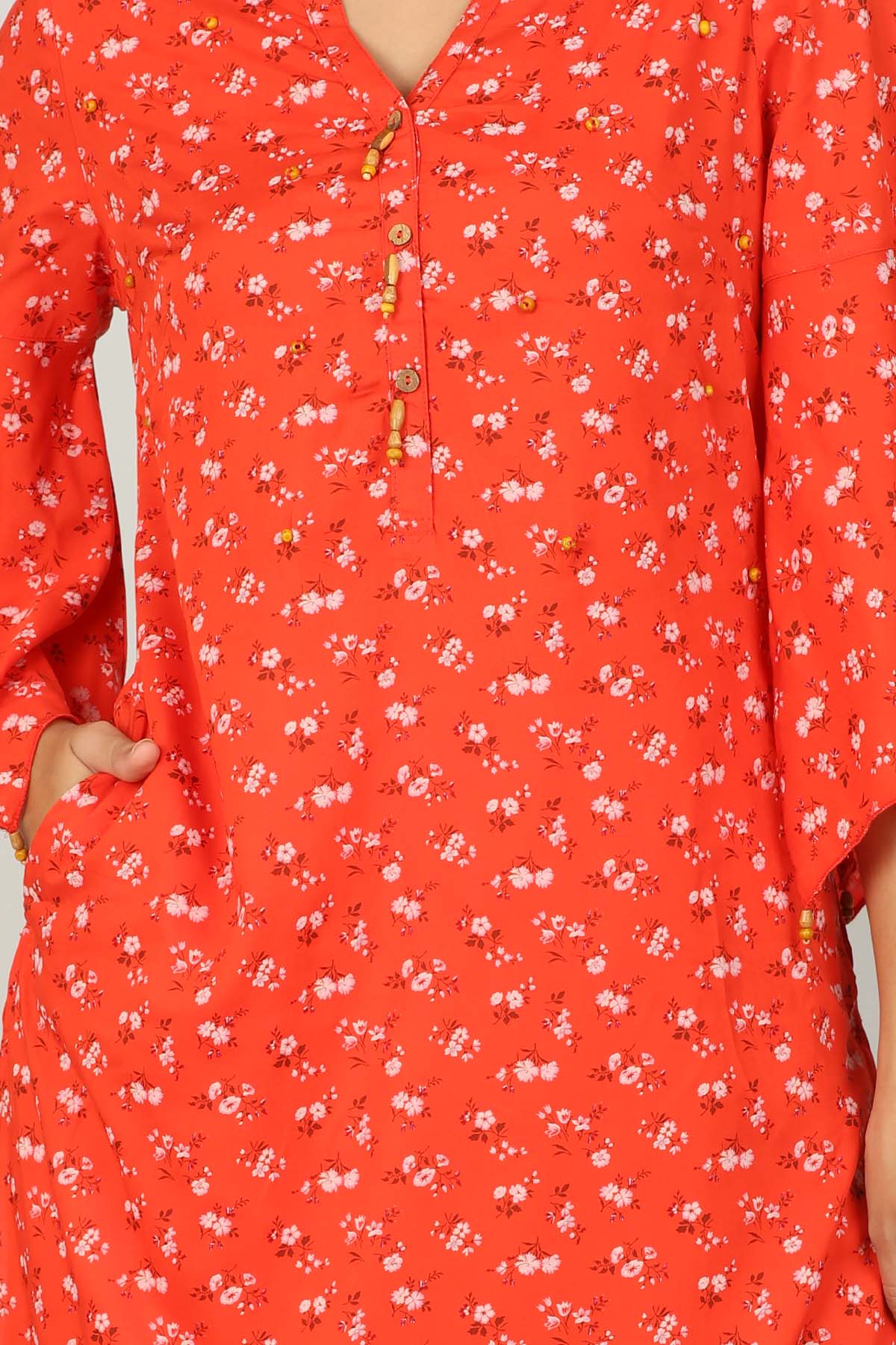 Red Floral Printed Ladies Kurtis Online
