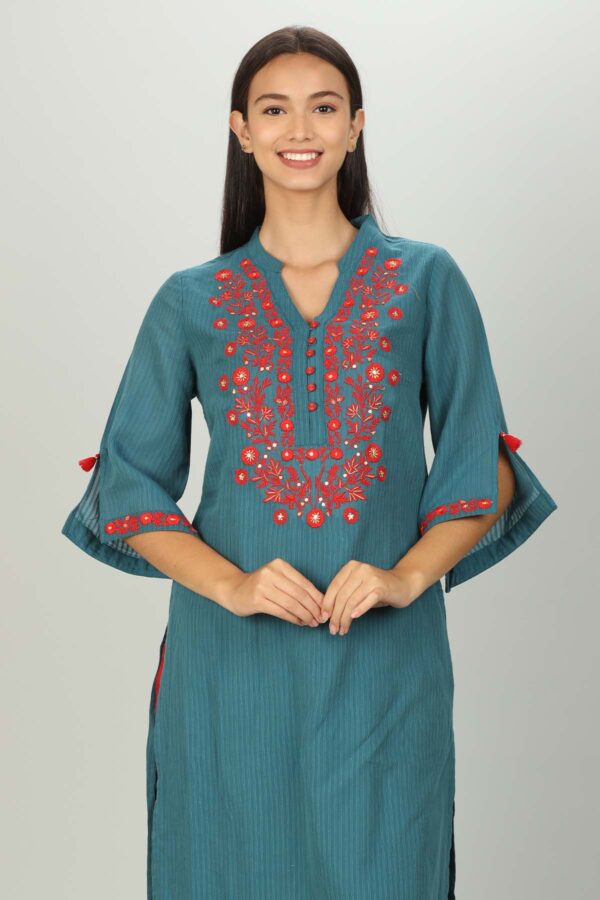 Blue Embroidered Ladies Kurti Latest