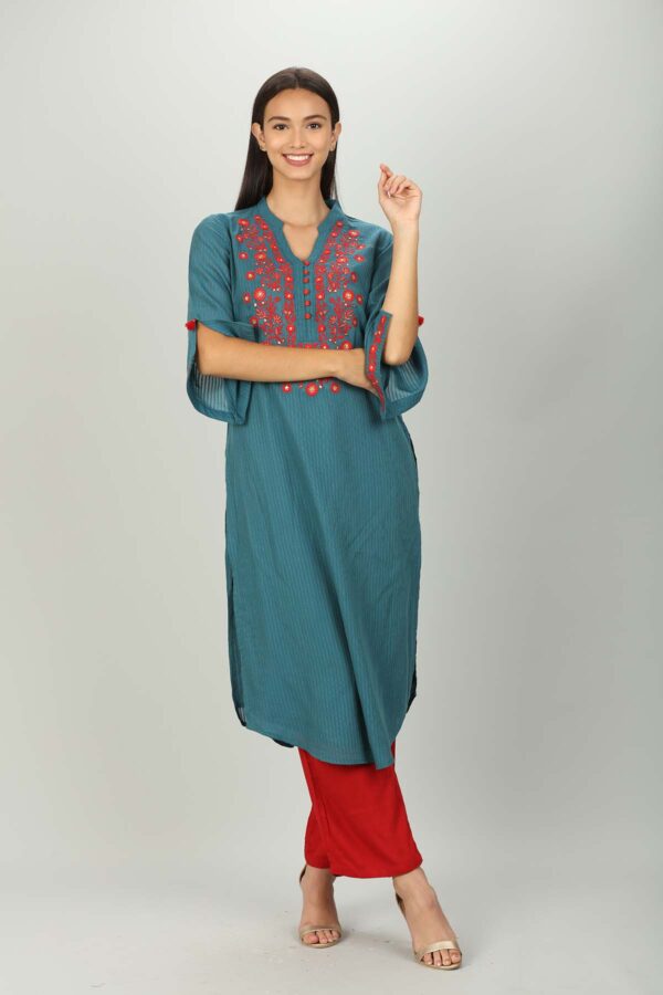 Blue Embroidered Ladies Kurti Latest