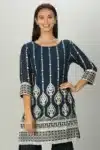 Embroidered Blue Short Kurti For Women