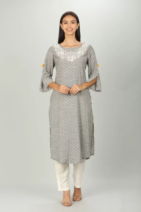 Grey Embroidered Female Kurti