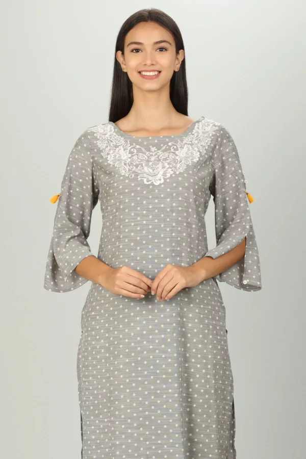 Grey Embroidered Female Kurti