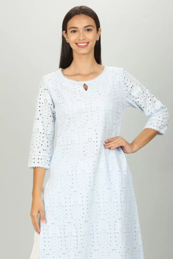 Schiffli Blue Kurta Woman