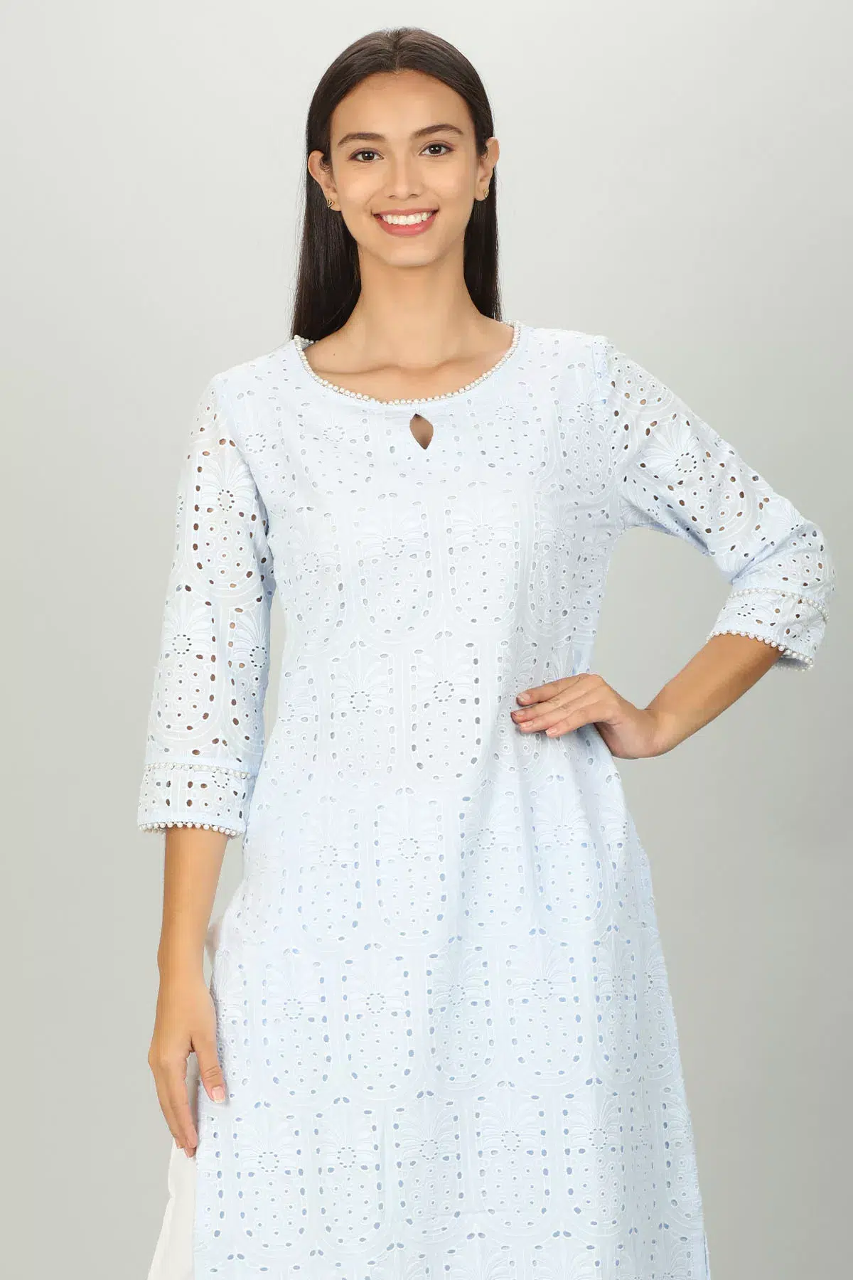 Schiffli Blue Kurta Woman