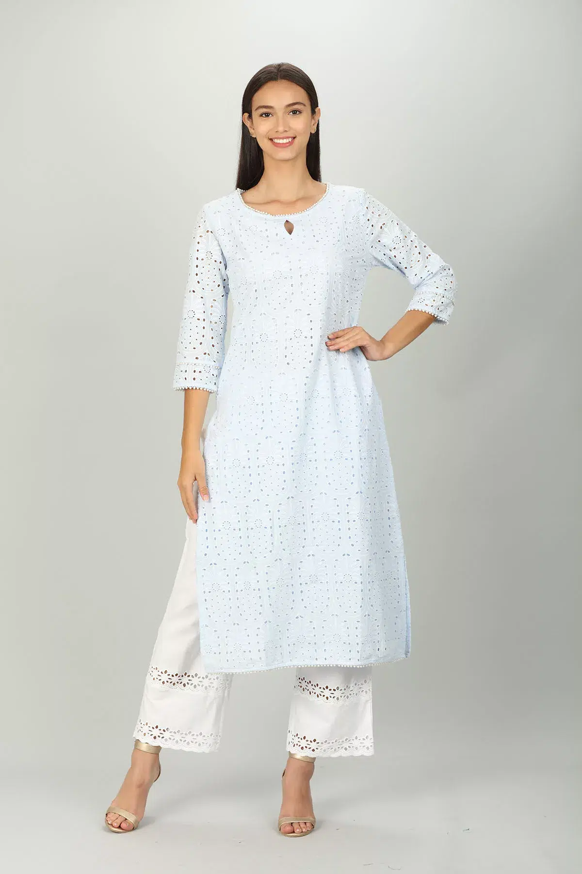 Schiffli Blue Kurta Woman