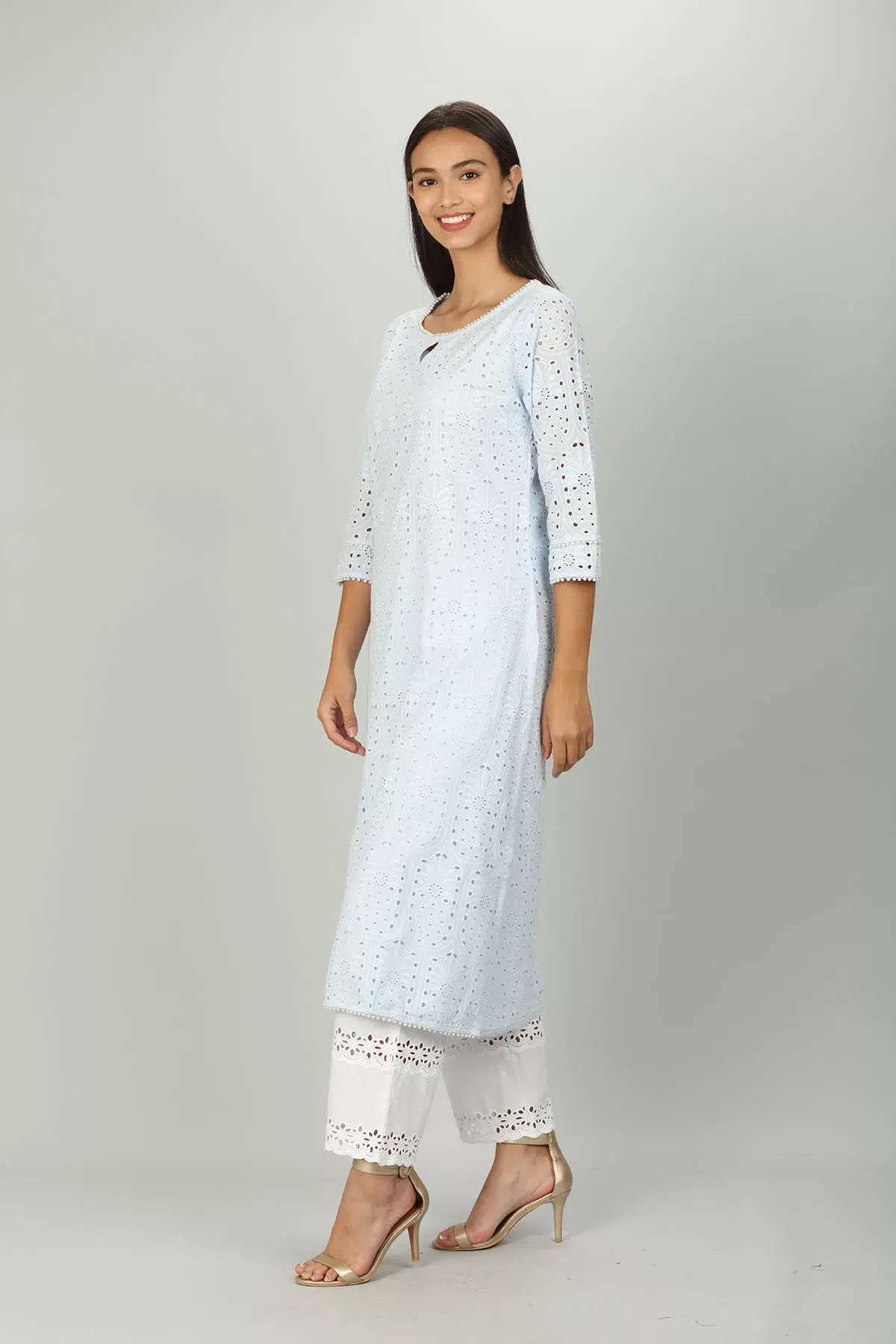 Schiffli Blue Kurta Woman