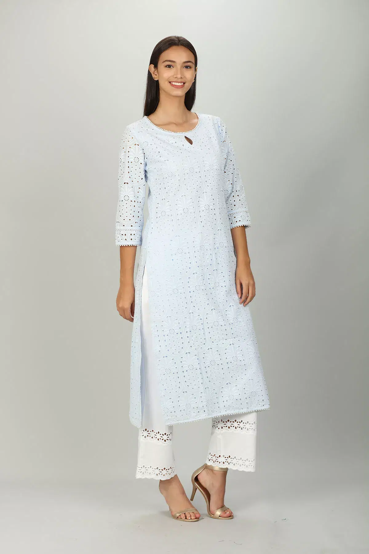 Schiffli Blue Kurta Woman