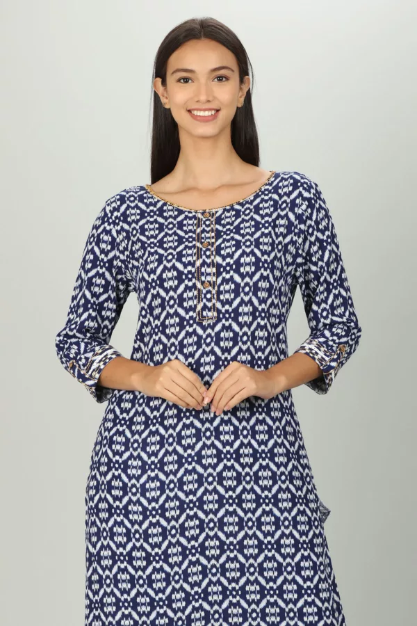 Block Printed Blue Kurta Woman