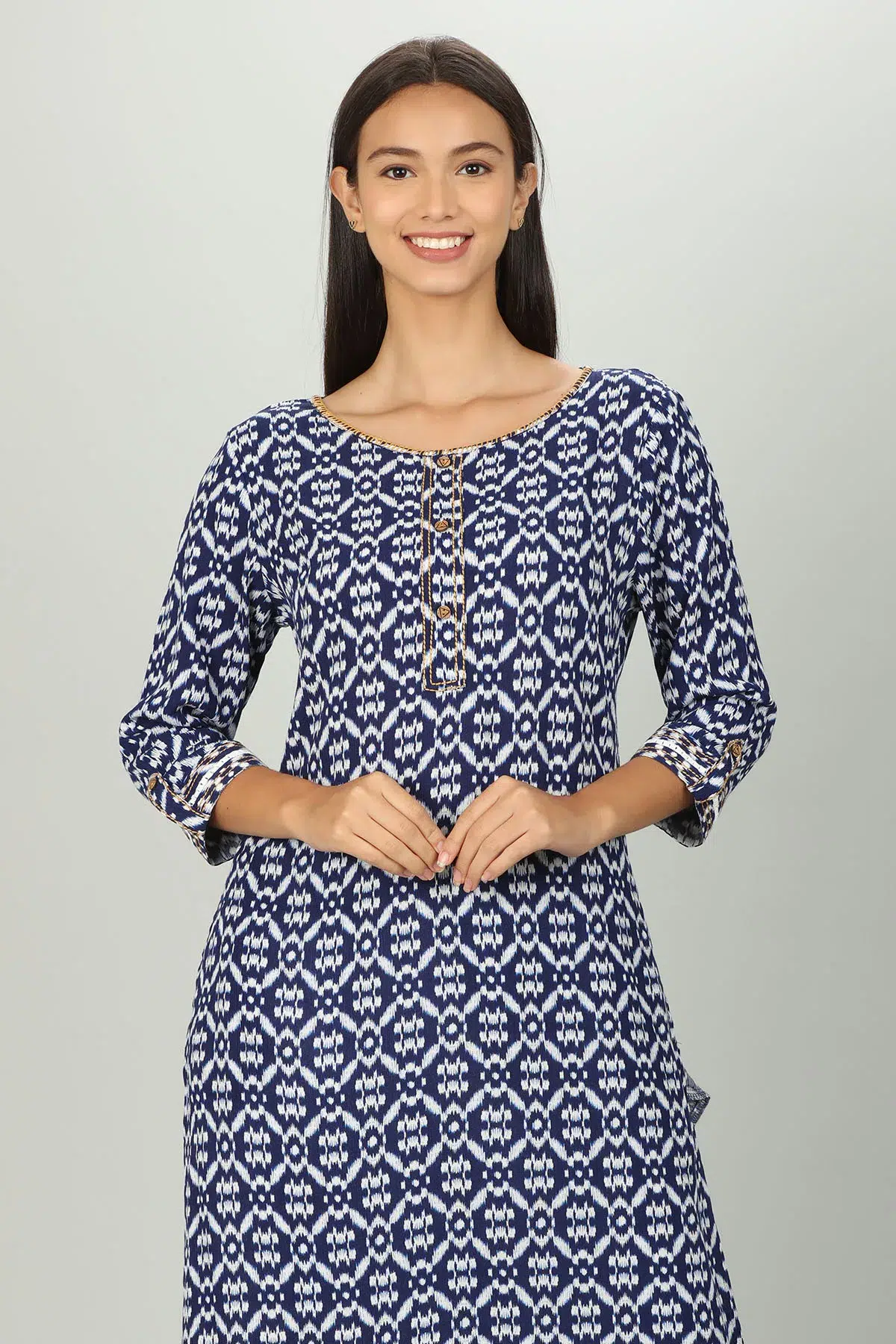 Block Printed Blue Kurta Woman