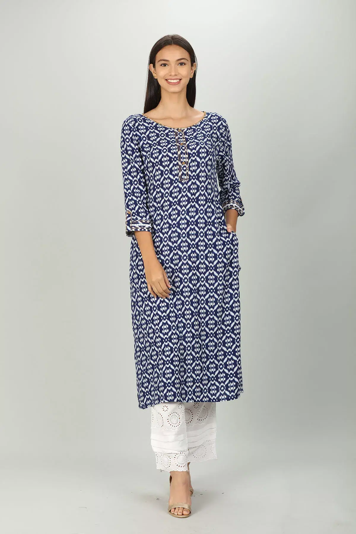 Block Printed Blue Kurta Woman