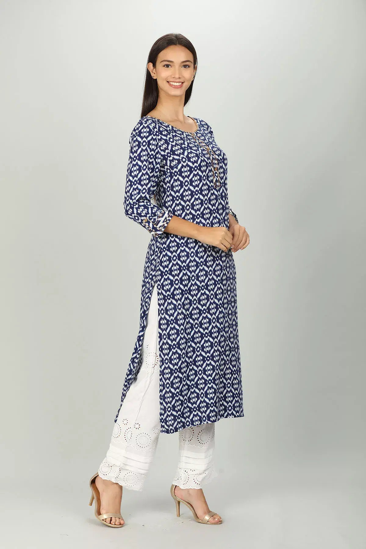 Block Printed Blue Kurta Woman