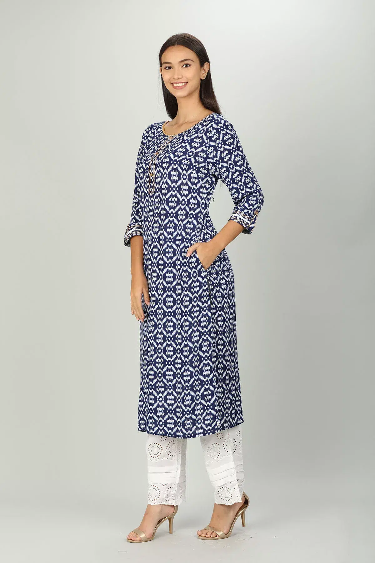 Block Printed Blue Kurta Woman
