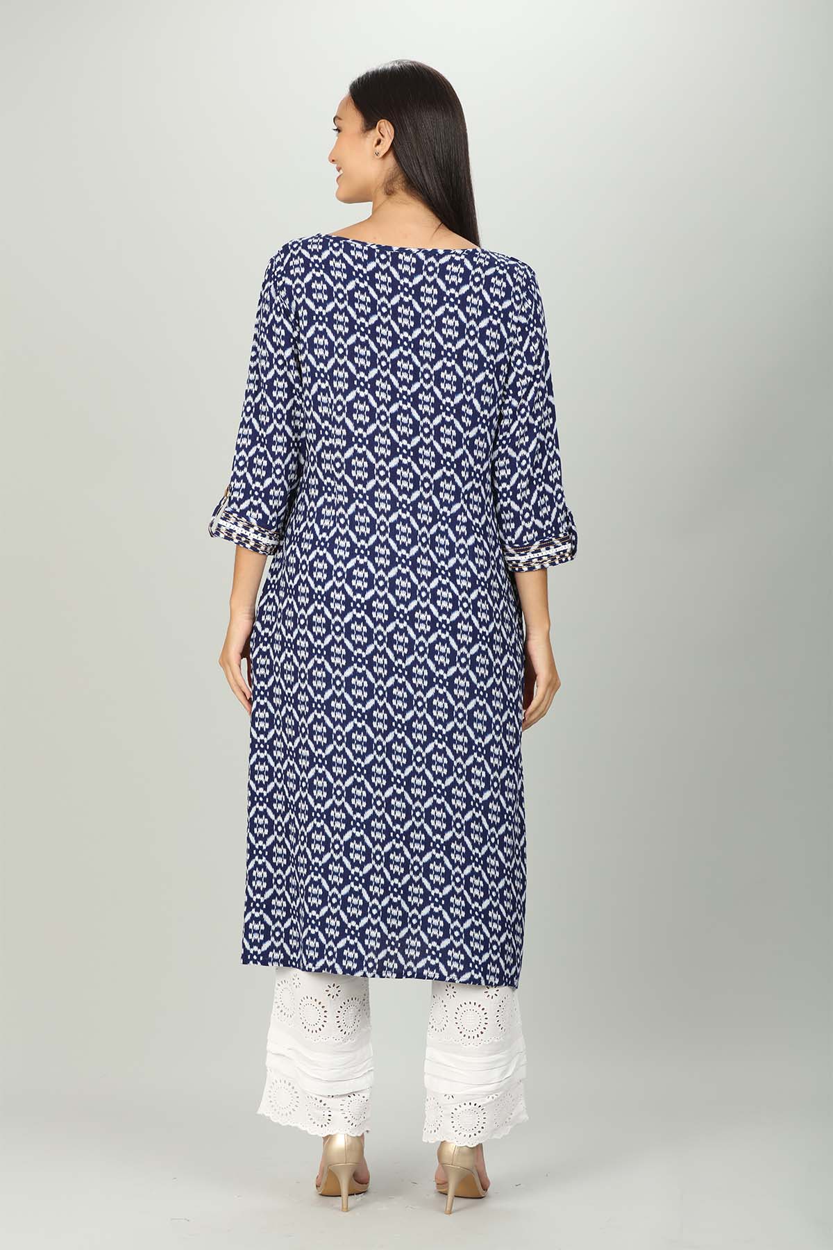 Block Printed Blue Kurta Woman
