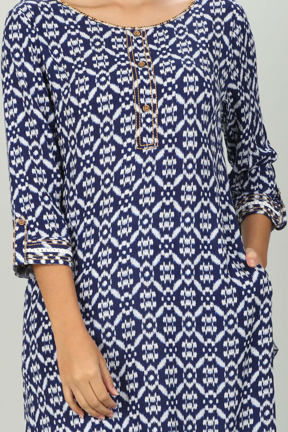 Block Printed Blue Kurta Woman