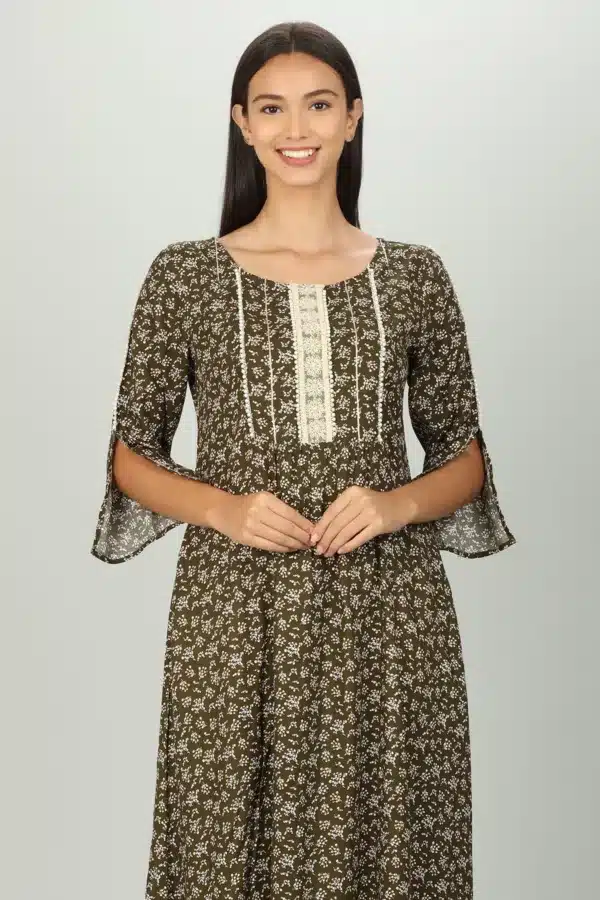 Dark Brown Printed Female Kurti