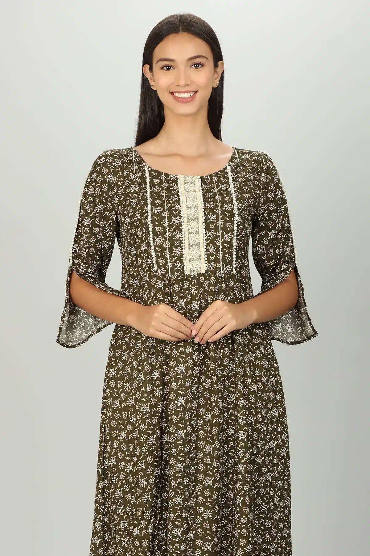 Dark Brown Printed Female Kurti