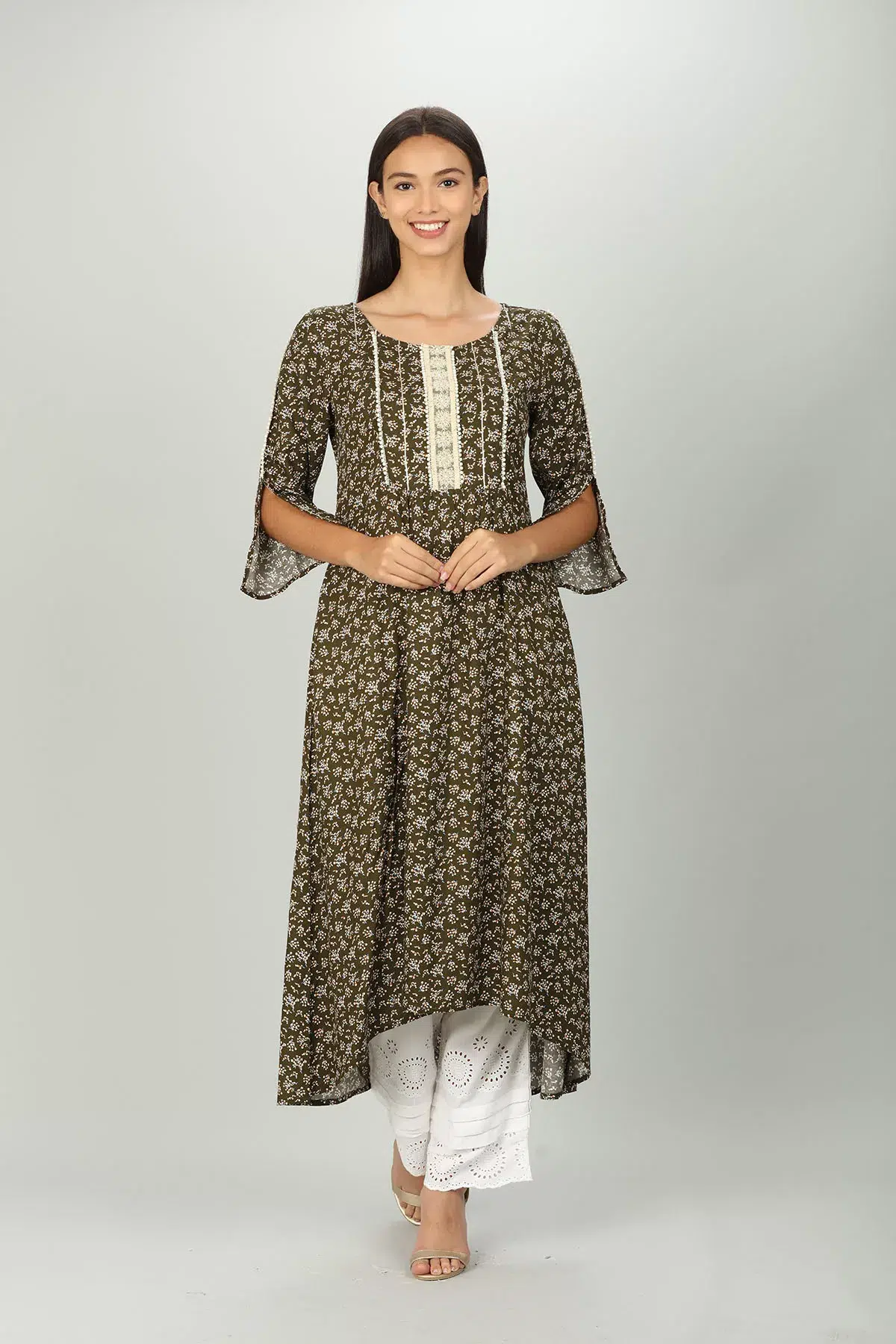 Dark Brown Printed Female Kurti