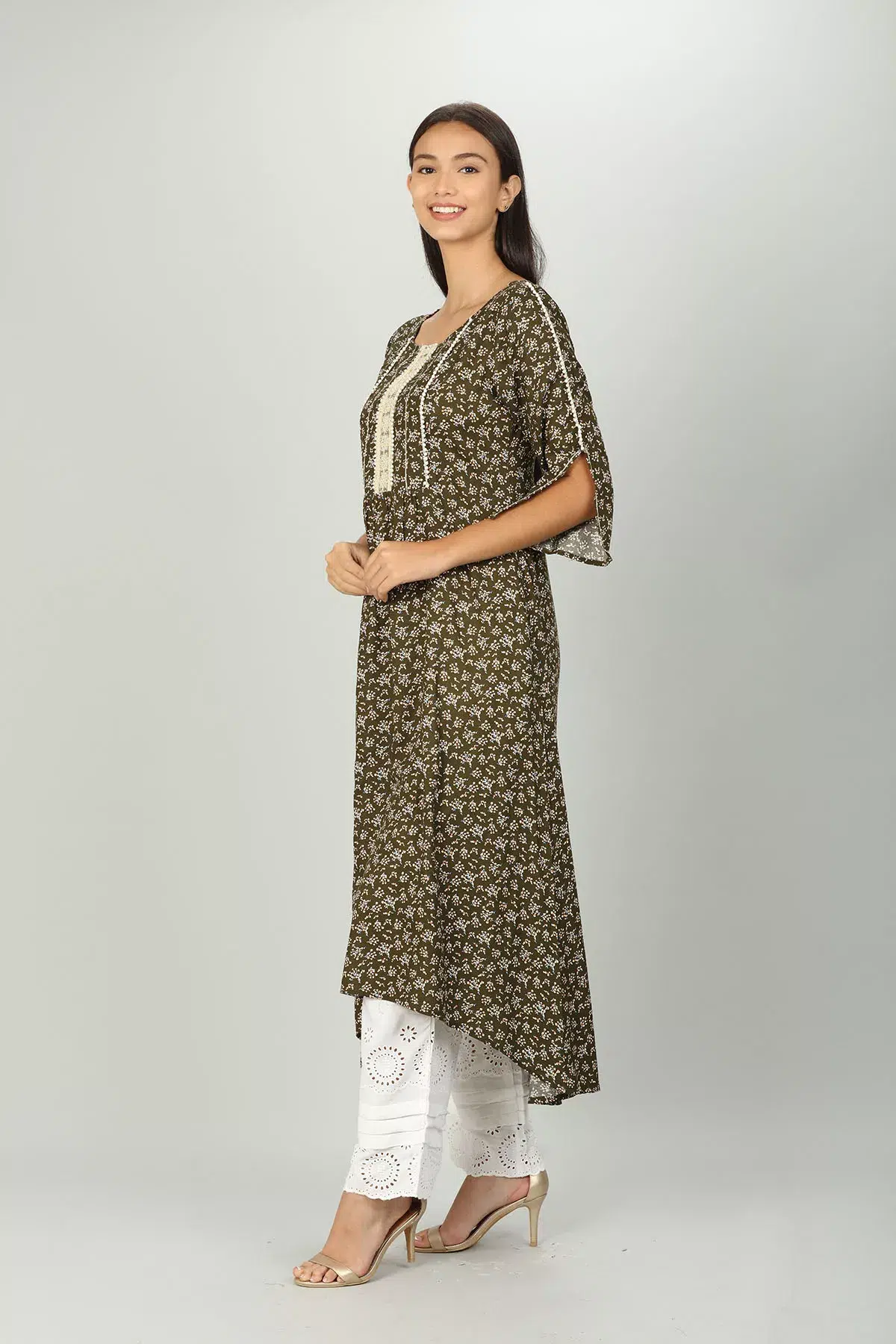 Dark Brown Printed Female Kurti