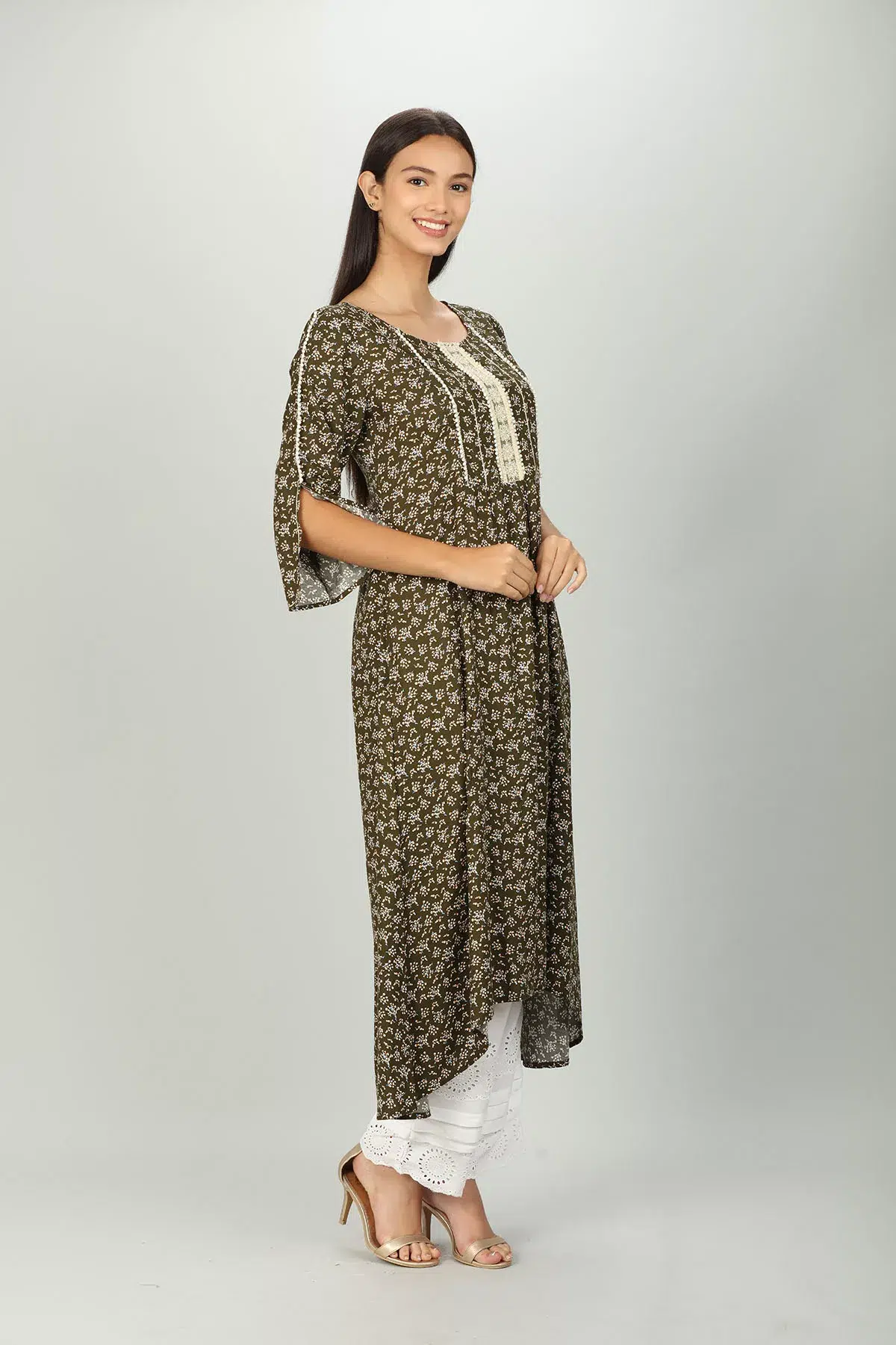 Dark Brown Printed Female Kurti