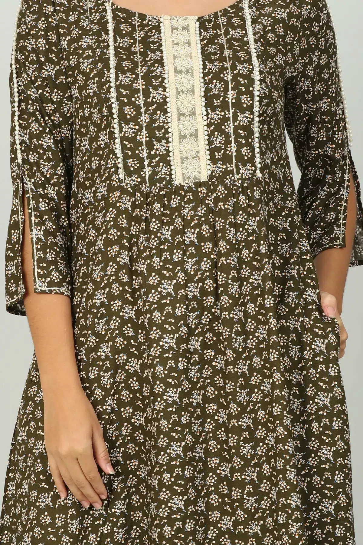 Dark Brown Printed Female Kurti