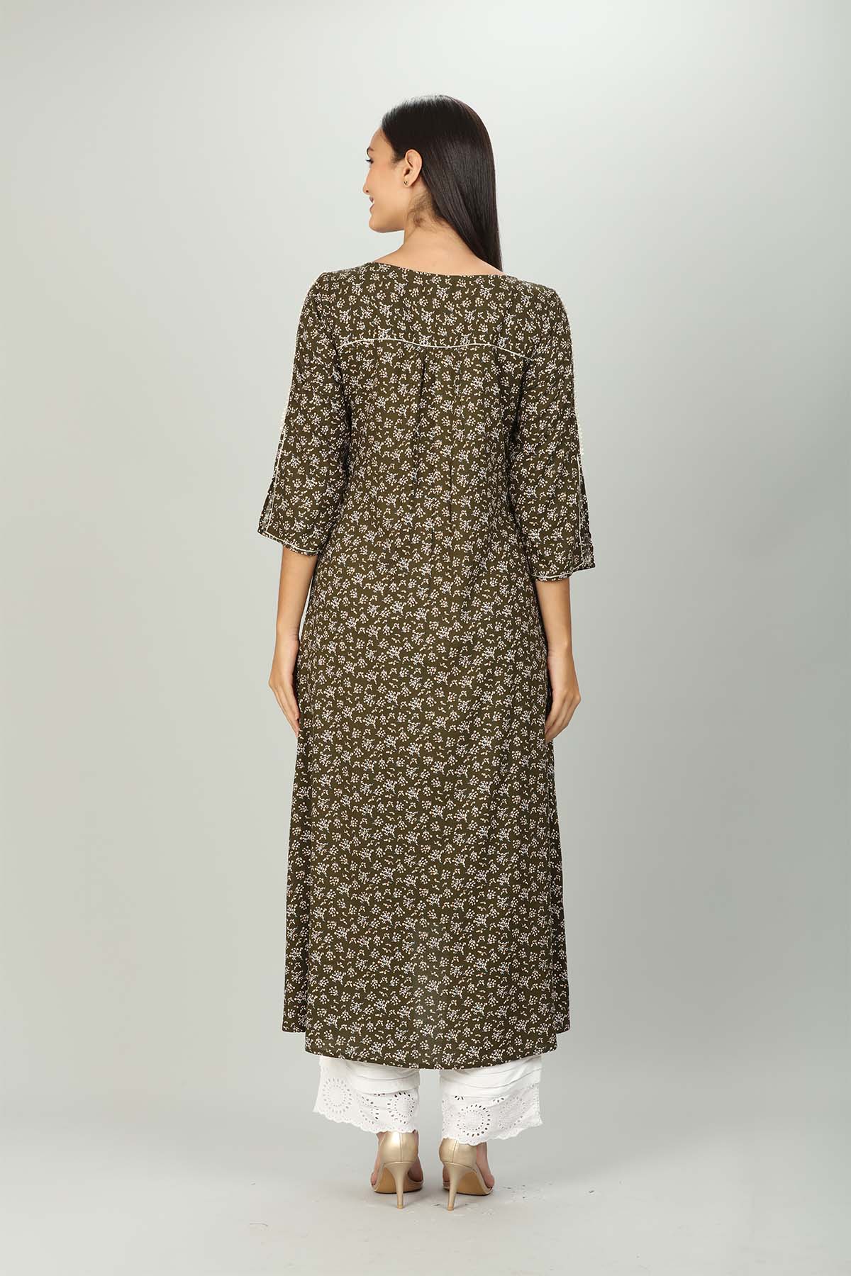 Dark Brown Printed Female Kurti