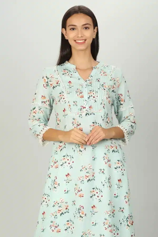 Floral Print Mint Green Kurti For Women