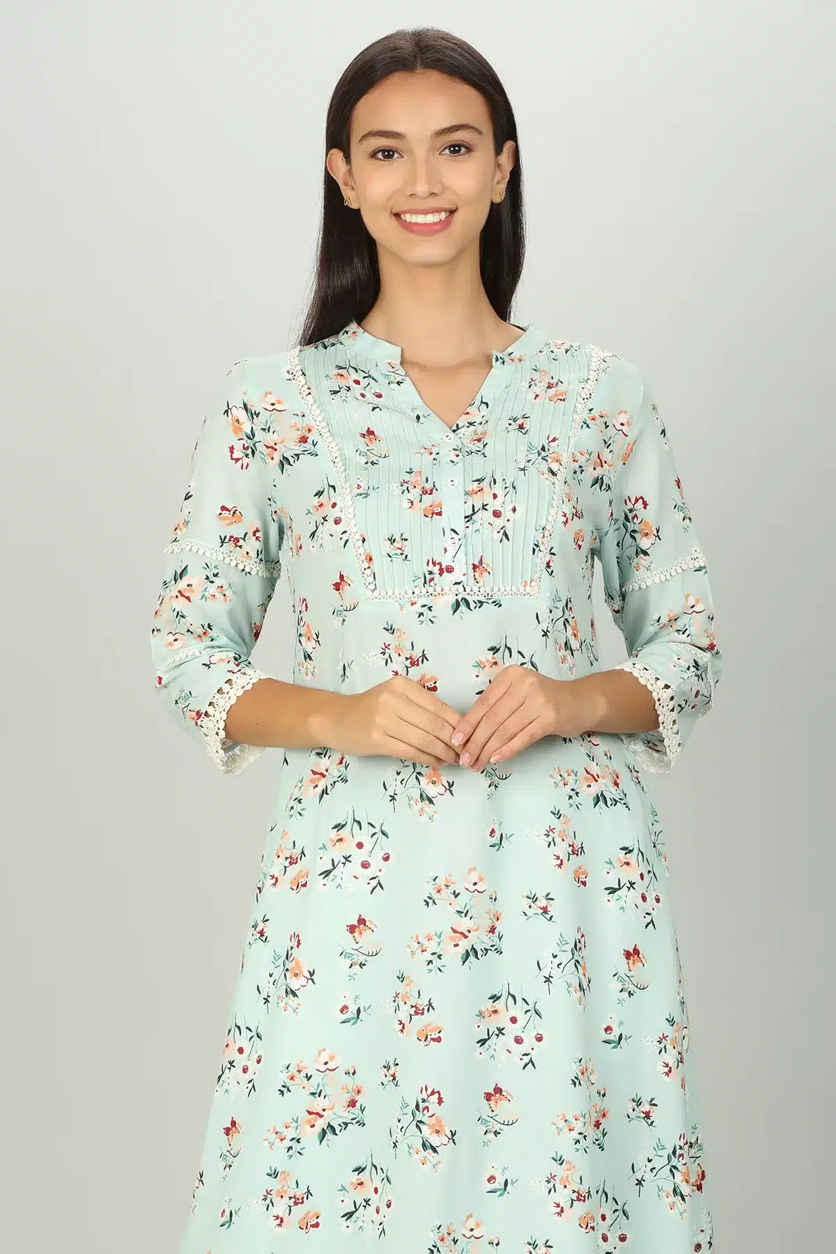 Floral Print Mint Green Kurti For Women