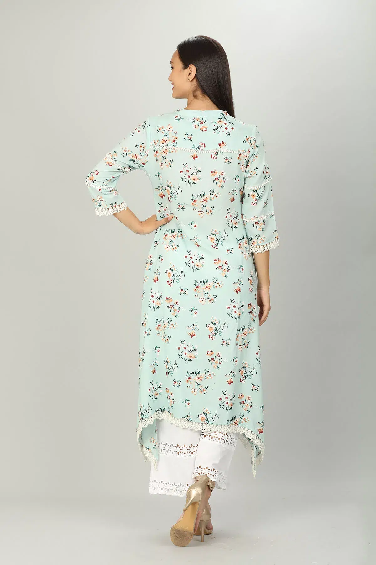 Floral Print Mint Green Kurti For Women