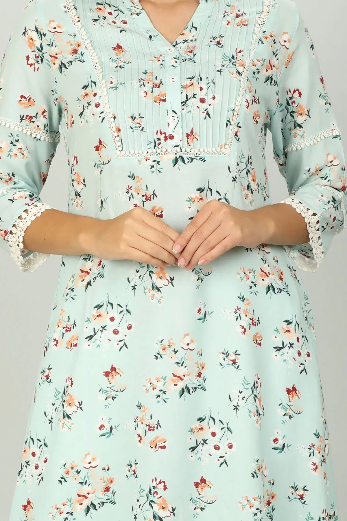 Floral Print Mint Green Kurti For Women