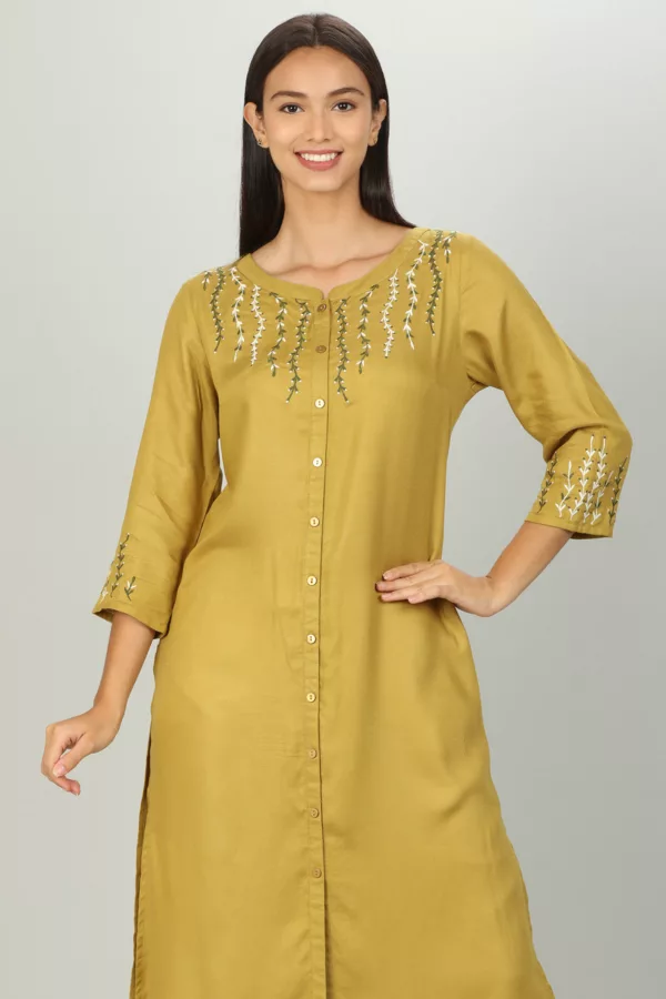 Embroidered Mustard Yellow Kurti For Women